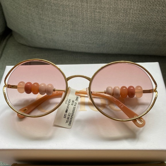 CHLOE - 57MM Round Frame Beaded Sunglasses - PINK - Picture 2 of 7